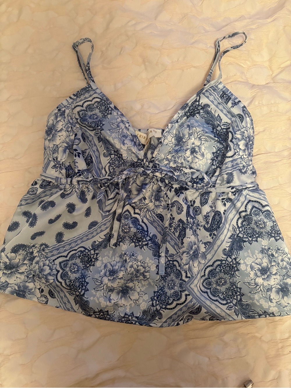 Blue Paisley Floral Tie-Front Cami Top - Unbranded